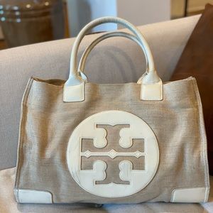 Rare Tory Burch Cream and Canvas Ella Tote